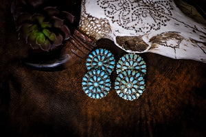 Round Turquoise Cluster Earrings - Large - Triangle T Boutique