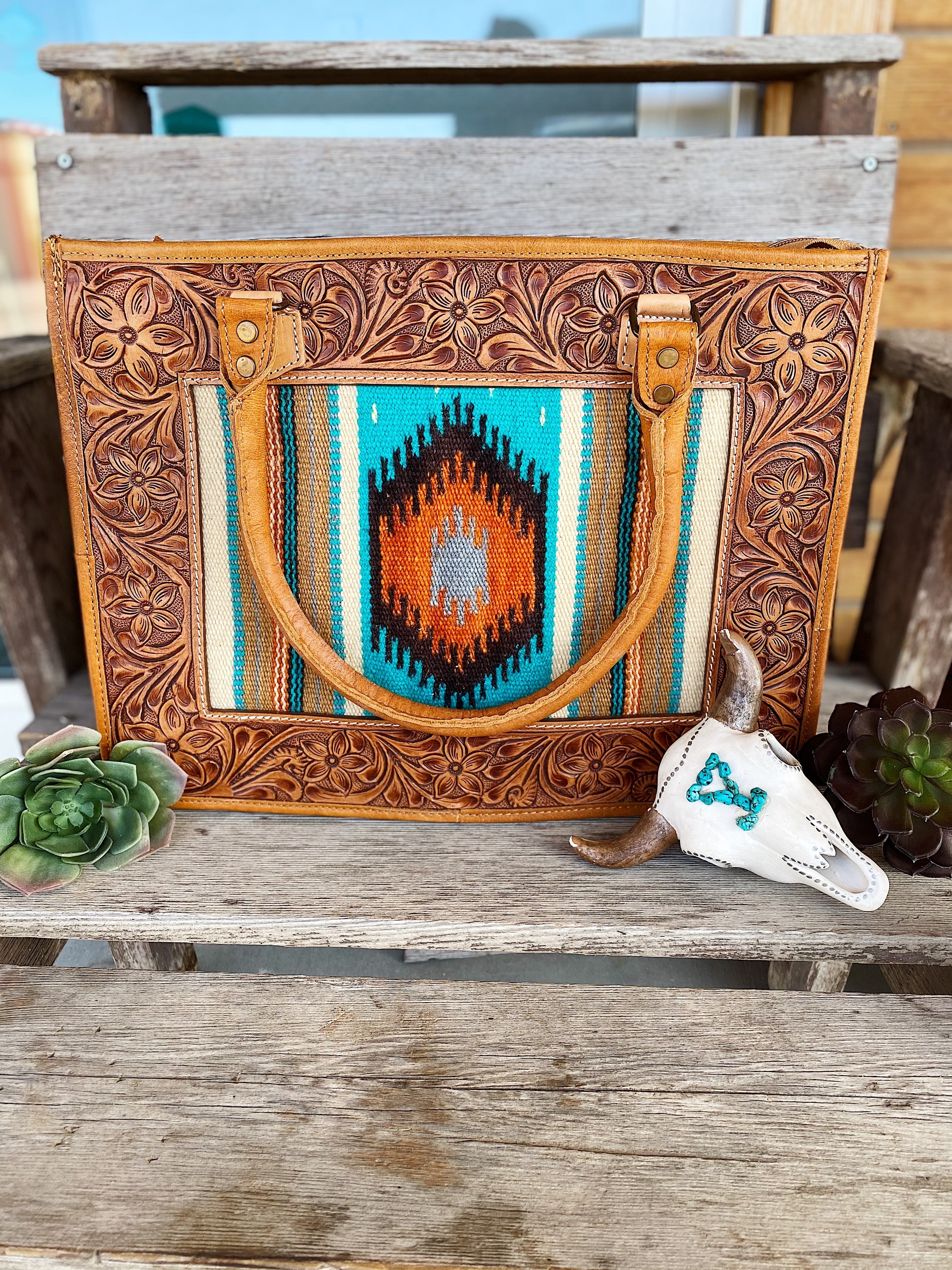 The Calamity Tote - Turquoise & Rust